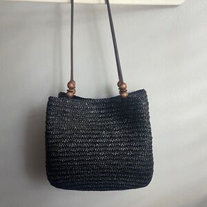 Black Straw Woven Shoulder Bag